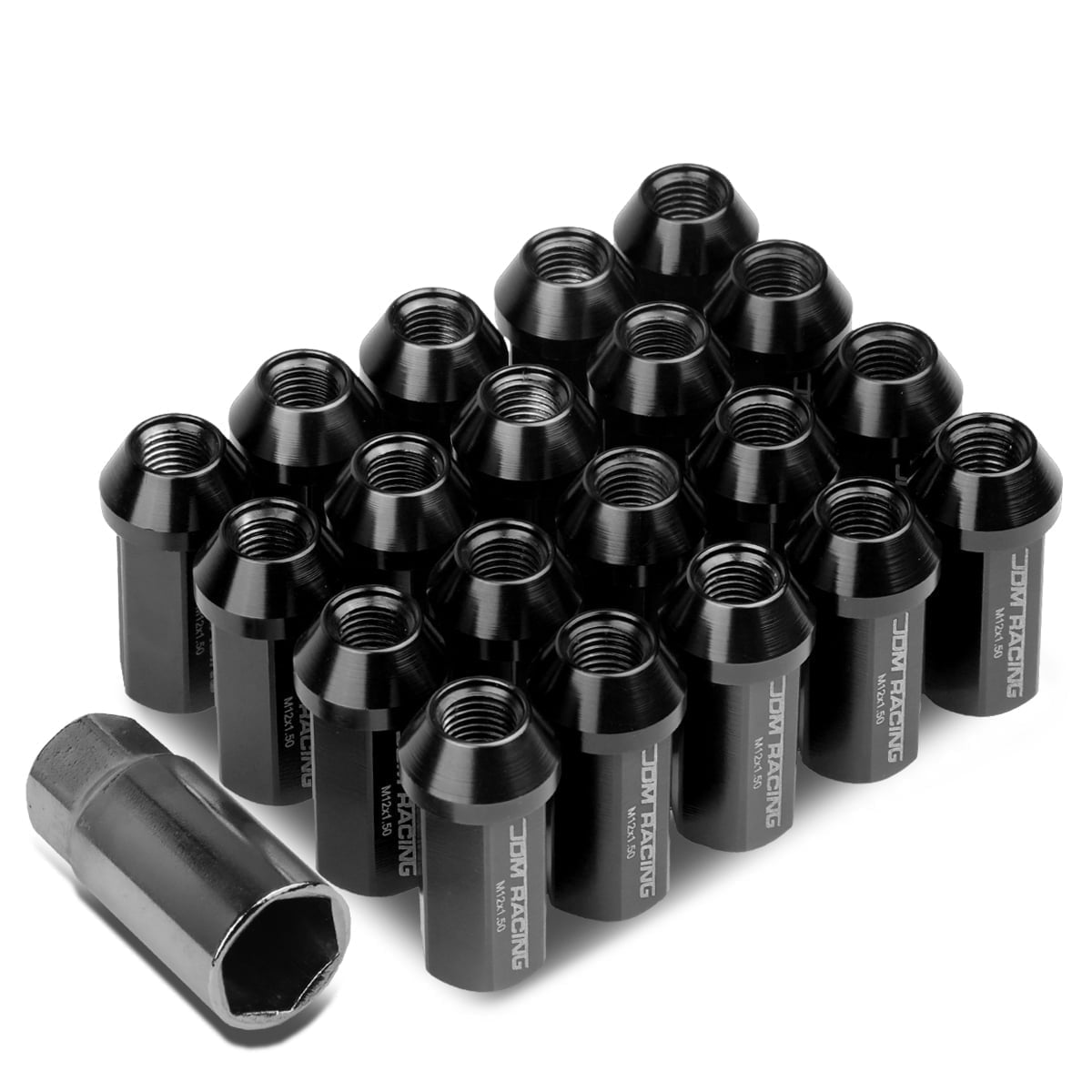 DNA Motoring M12X1.5 25mm OD 50mmTall Closed-end Aluminum Black 20 Lug Nuts Set