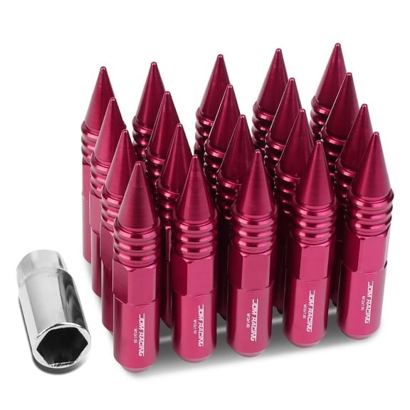 DNA Motoring Aluminum Pink Spiked Lug Nuts+Adapter 20Pcs/Set M12X1.5 20mm OD/107mm Tall