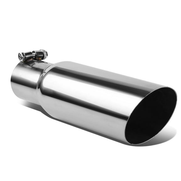 DNA Motoring Chrome Polished T-304 Stainless Steel Exhaust Muffler 2.5" ID 3.5" OD Round Diagonal Cut Tip