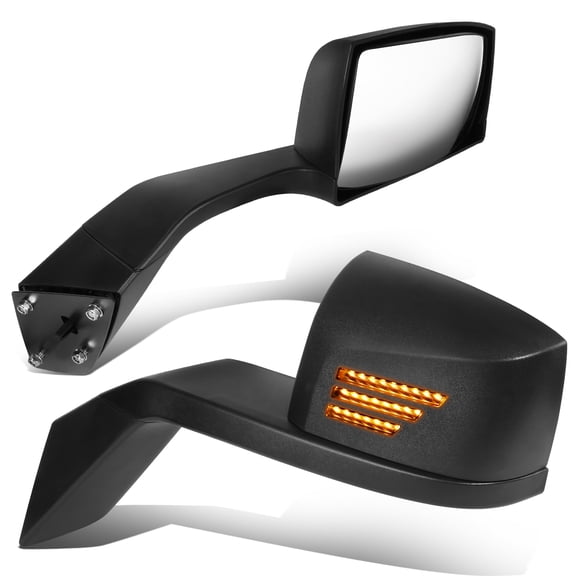 DNA Motoring MIRROR-HAY-003-BK For 2004-2017 Volvo VN Series Amber Chasing LED Signal Bar Manual Pair Hood Mirrors