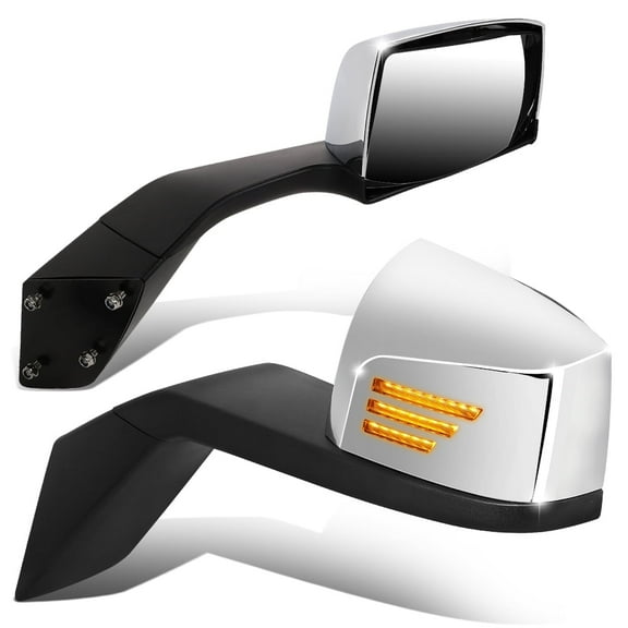 DNA Motoring LED Manual Sequential Chrome Side View Mirrors for Heavy Duty Trucks For 2004 to 2018 Volvo VN