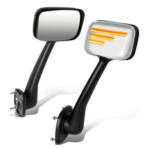 DNA Motoring MIRROR-HAY-008-CH For 2008-2017 Freightliner Cascadia Manual Sequential Bars-Pattern LED Turn Signal Side Hood Mirrors 09 10 11 12 13 14 15 16