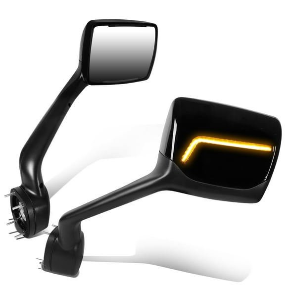 DNA Motoring MIRROR-HAY-009-BK For 2011-2021 Kenworth T680 Peterbilt 579 587 Amber LED Signal Bar Pattern Manual Pair Hood Mirrors