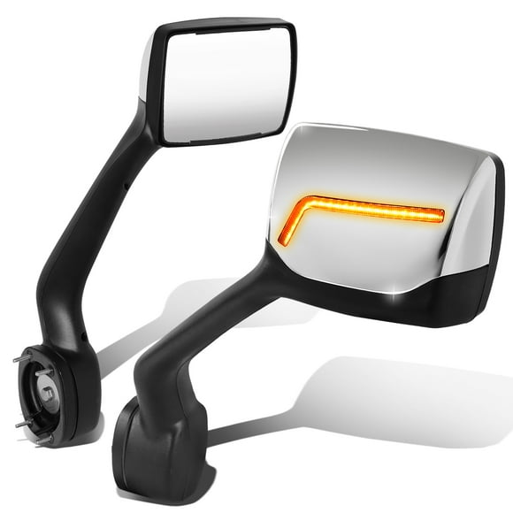 DNA Motoring MIRROR-HAY-009-CH For 2011 to 2021 Kenworth T680 Peterbilt 579 587 Sequential LED L-Pattern Amber Turn Signal Side Hood Mirrors 12 13 14 15 16 17