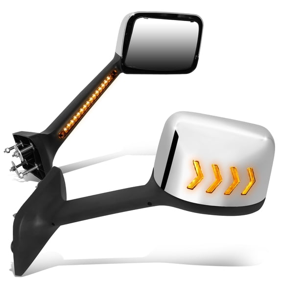DNA Motoring MIRROR-HAY-015-CH For 2018-2022 Harvester MV MV607 RH613 Chrome Amber Chasing LED Arrow-Chevron Manual Pair Hood Mirrors