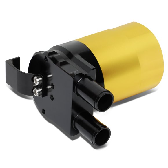 DNA Motoring PT-ZTL-9048-GD-BK Universal Billet Aluminum Baffled Oil Catch Can Reservoir Tank 240ml 2-Port 90mm OD Gold/Black