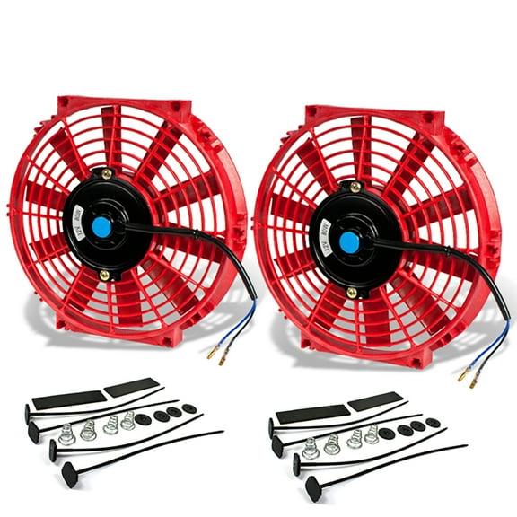 DNA Motoring 2Pcs 10" Inch High Performance Electric Slim Radiator Cooling Fan with Mounting Kit Red