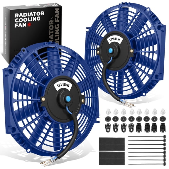 DNA Motoring 2pcs 12 Inch Universal Slim Pull/Push Radiator Cooling Fan Set + Mounting Kit Blue
