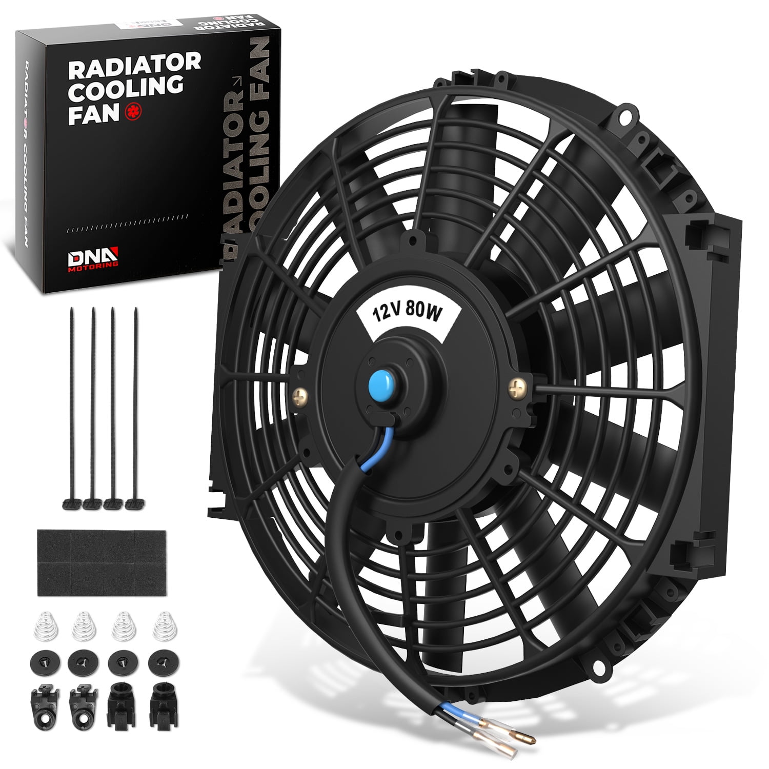 DNA Motoring 12 Inch Universal Slim Pull/Push Radiator Engine Bay Cooling Fan + Mounting Kit Black