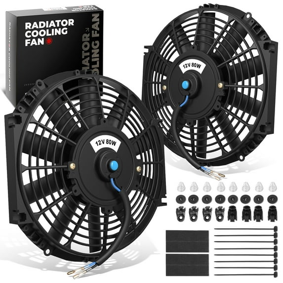 DNA Motoring 2pcs 12 Inch Universal Slim Pull/Push Radiator Cooling Fan Set + Mounting Kit Black