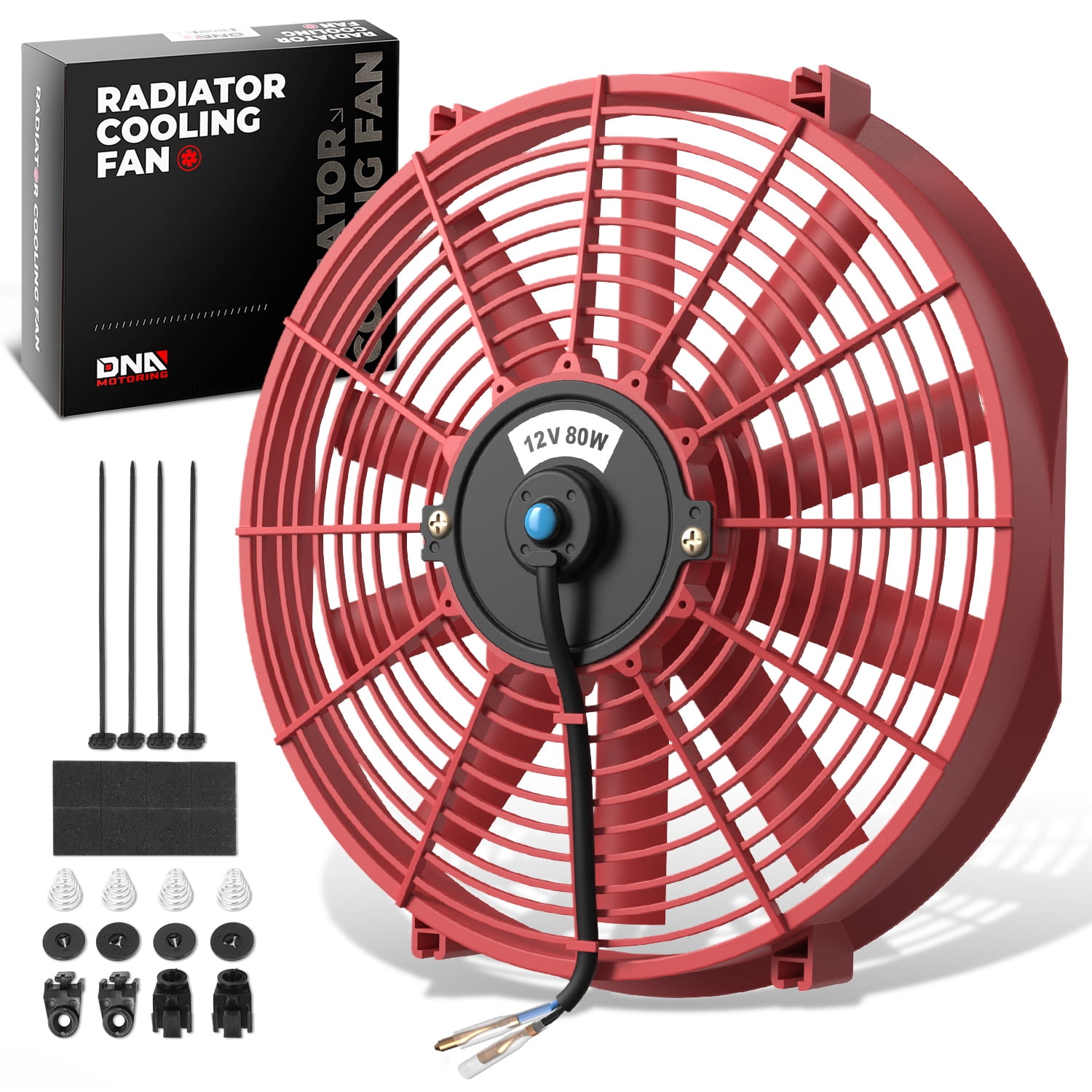DNA Motoring 14 Inch High Performance Red Slim Electric Radiator ...