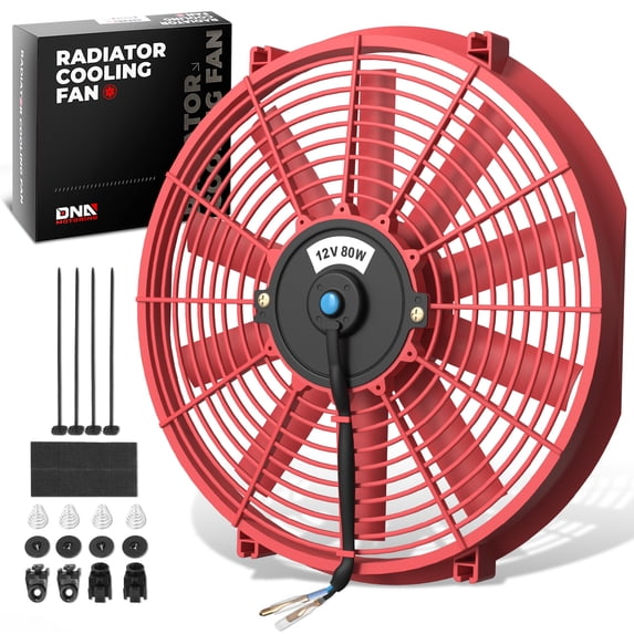 DNA Motoring 16 Inch High Performance Red Slim Electric Radiator ...