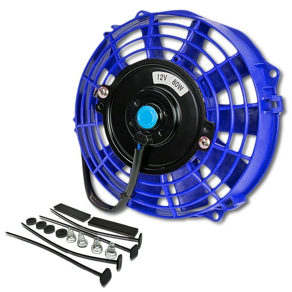 DNA Motoring 7" 12v Volt Electric Slim Push Pull Engine Cooling Radiator Fan w/ Mounting Kit Blue