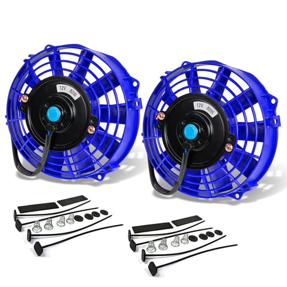 DNA Motoring RAF-7-BL+FMK-X2 2Pcs 7" Inch High Performance Electric Radiator Cooling Fan kit (Blue)