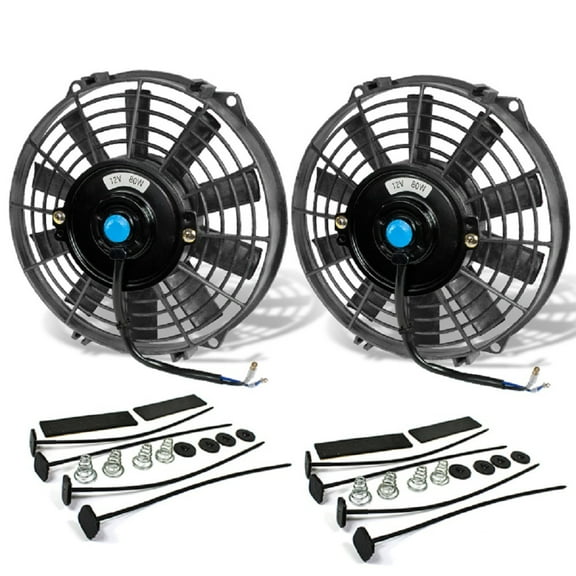 DNA Motoring 2X Universal Slim 9" Pull/Push Radiator Engine bay Cooling Fan w/Installation Mounting Kit