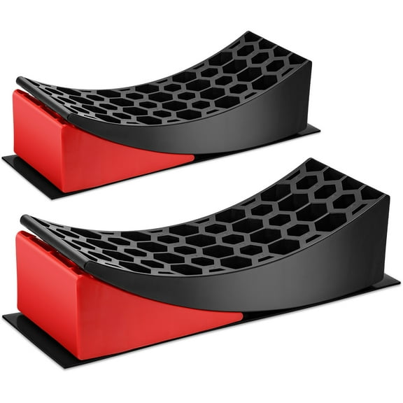 DNA Motoring RV Camper Travel Trailer Red Leveling Block Ramps w/ 2 Mats & Chock & Carry Bag