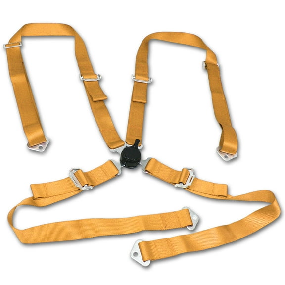 DNA Motoring SBCL-4P-GD Universal Gold Nylon Racing Seat Belt Harness 4-Point Quick Release Camlock Set