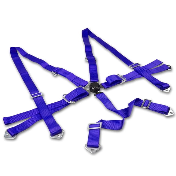 DNA Motoring SBCL-6P-BL Universal Roayl Blue Nylon Racing Seat Belt Harness 6-Point Quick Release Camlock Set