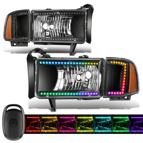 DNA Motoring Sequential Start-Up RGB LED Strip Headlights for 94-02 Ram 1500-3500, Black