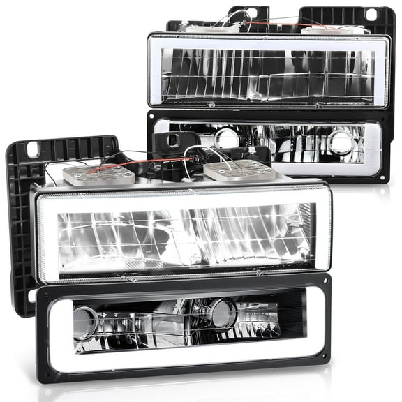 DNA Motoring Square-LED DRL Headlights for 88-00 Chevy GMC C/K 1500-3500 Suburban, Black
