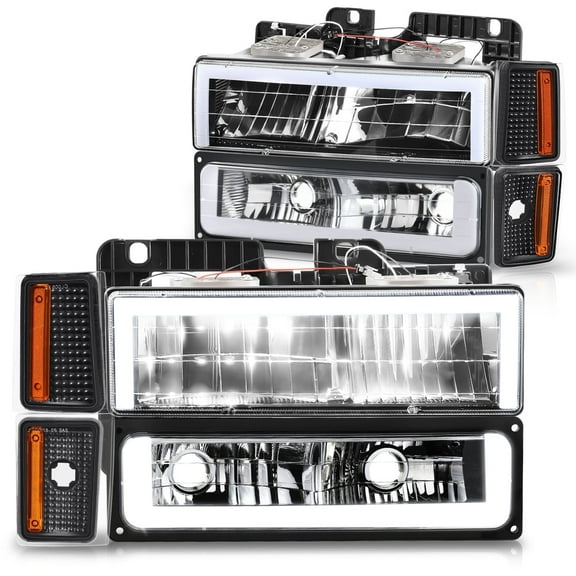 DNA Motoring For 1988-1993 Chevy C/K Pickup Suburban Square-LED DRL 8 pcs Headlights Black Amber
