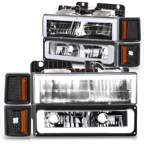 DNA Motoring For 94-98 Chevy C10 C/K 1500 2500 LED DRL Headlights Bumper Corner Lamps Black
