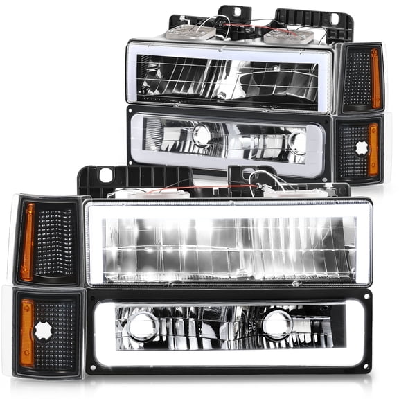 DNA Motoring Square-LED DRL Headlights for 94-00 GMC C/K 1500-3500 Suburban, Black/Amber