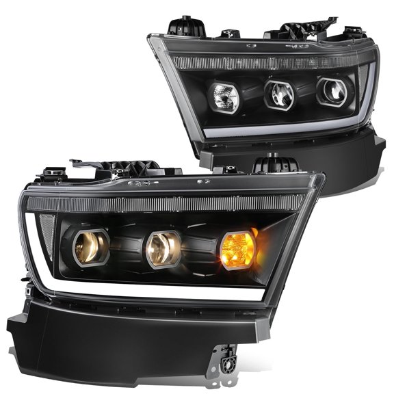 DNA Motoring Start-Up LED DRL Sequential Signal Headlights for 19-24 Ram 1500, Black/Clear