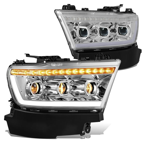 DNA Motoring Start-Up LED DRL Sequential Signal Headlights for 19-24 Ram 1500, Chrome/Clear