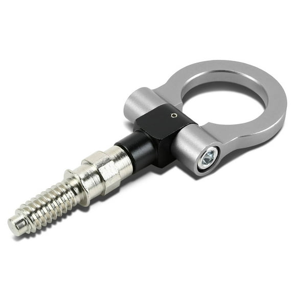 DNA Motoring THK-E-SL Universal for European Car 1.88" Billet Aluminum Front/Rear Trailer Tow Hook Ring Kit (Silver)