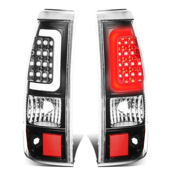 DNA Motoring For 03-07 Chevy Silverado GMC Sierra LED Tube Bar Tail Light Brake Lamps Pair Black Clear
