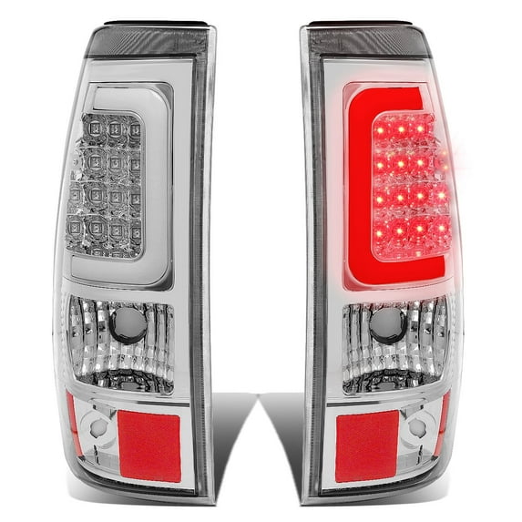 DNA Motoring For 03-07 Chevy Silverado GMC Sierra LED Tube Bar Tail Light Brake Lamps Pair Chrome Clear