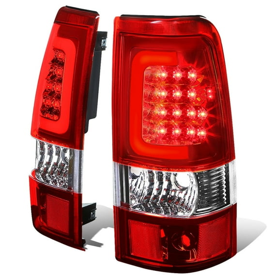 DNA Motoring For 03-07 Chevy Silverado GMC Sierra 3D LED Tube Bar Tail Light Brake Lamps Pair Red Chrome