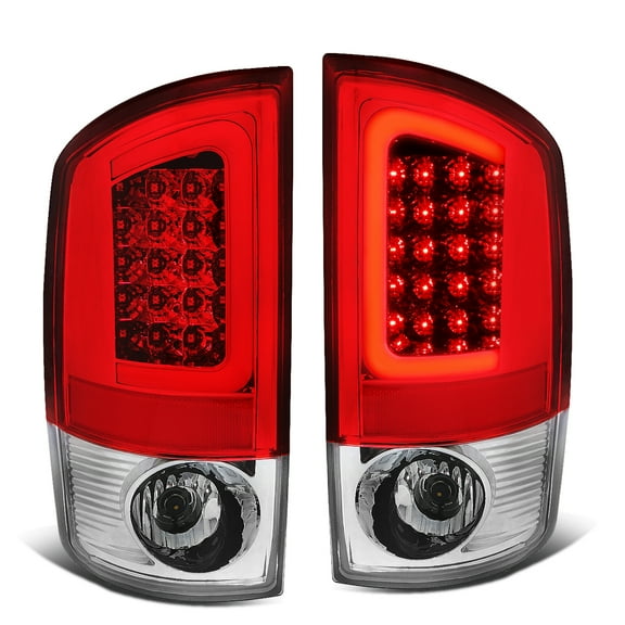 DNA Motoring TL-DRAM05-LED-3D-CH-RD For 2002 to 2006 Dodge Ram 3rd Gen Pair of 3D LED Brake Tail Lights (Chrome Housing Red Lens) 03 04 05