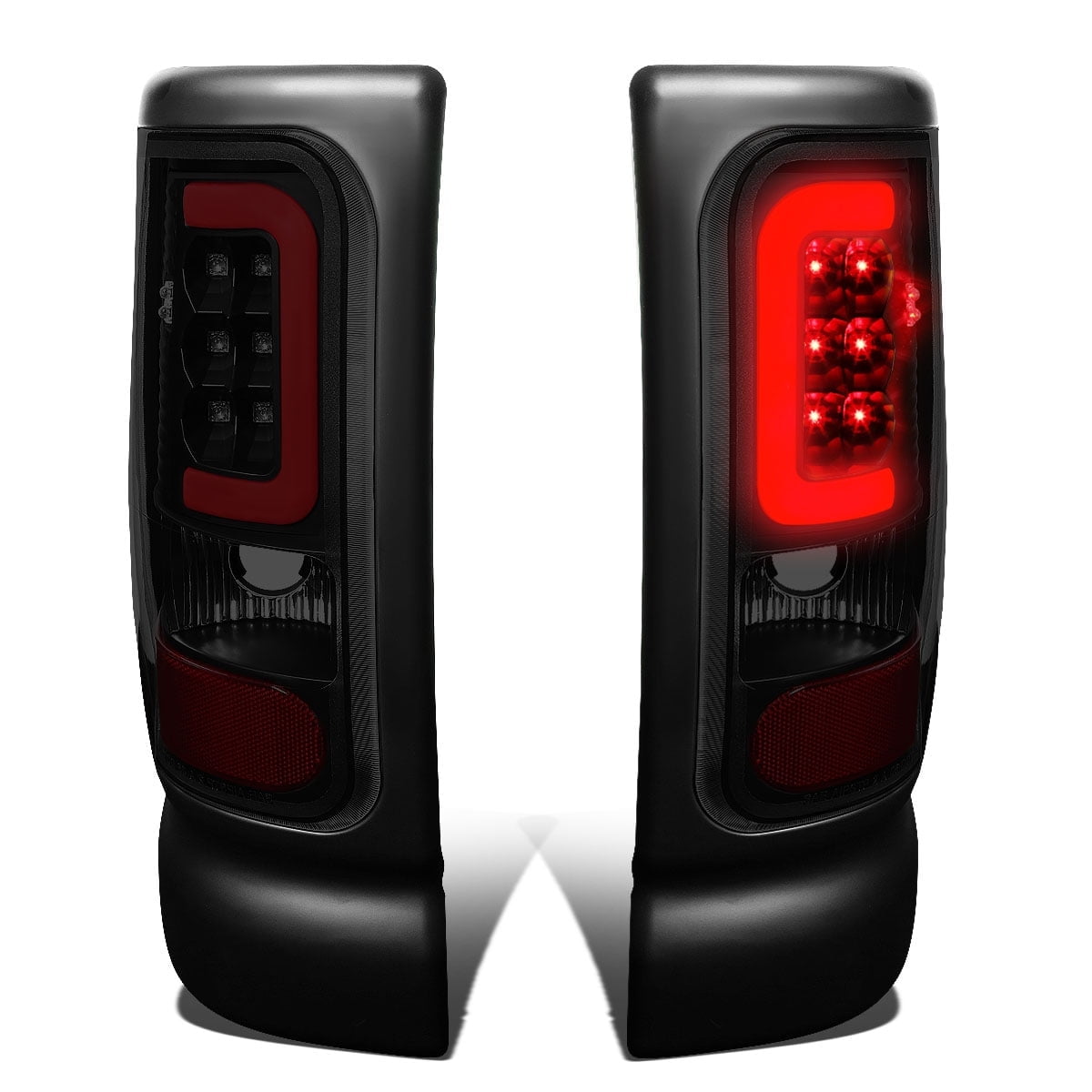 DNA Motoring For 94-02 Dodge Ram 1500 2500 3500 LED Red C-Tube Tail Light Brake Lamps Pair Smoked