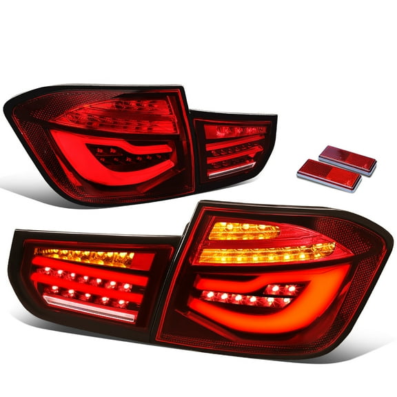 DNA Motoring TL-LED-3D-F3015-RD-CL For 2012 to 2015 BMW F30 325i 320i 328i 335i 328D 4-Dr Full LED Light Bar w/Sequential Signal Red Clear Tail Light Lamps 13 14