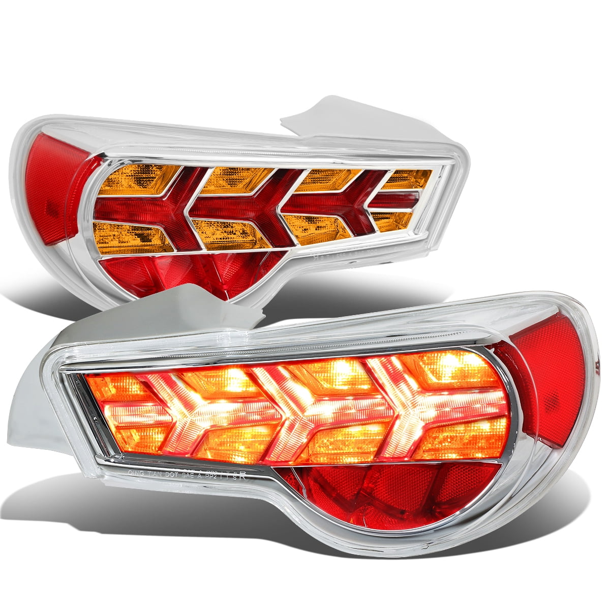 DNA Motoring TL-LED-FED-7 For 2013 to 2017 FRS / BRZ / 86 Pair of LED Arrow Sequential Tail Light (Chrome Housing / Clear Lens / Amber Signal)