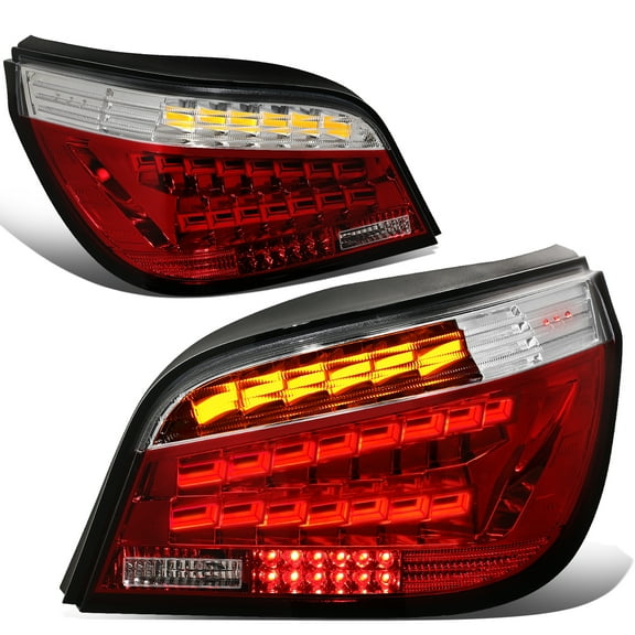 DNA Motoring TL-LED-OL-E6003-RD-CL For 2004-2007 BMW E60 525 530 545 550 Sedan Pair Clear Lens OLED Squential Rear Tail Lights Brake Lamp Replacement 05 06