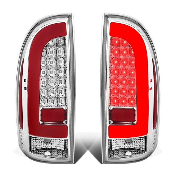 DNA Motoring For 05-15 Toyota Tacoma 3D LED Red Tube Tail Light Lamps Pair Replacement Chrome