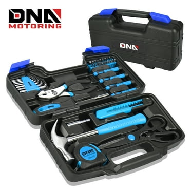 DNA Motoring TOOLS-00008 Blue 39 PCs Portable TooL Kit Household Hand Toolbox General Repair Screwdriver Pliers Hammer Hex Set