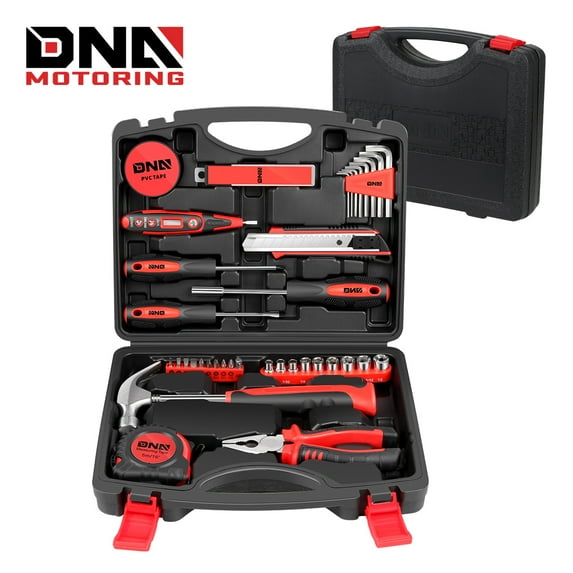 DNA Motoring TOOLS-00011 DNA MOTORING Red 46 PCs Home Tool Set Electronic Repair Precision Screwdriver Voltage Tester Hammer Plier DIY Kit