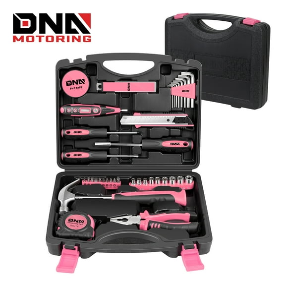 DNA Motoring TOOLS-00014 Pink 46 PCs Home Tool Set Electonic Repair Precision Screwdriver Voltage Tester Hammer Plier DIY Kit