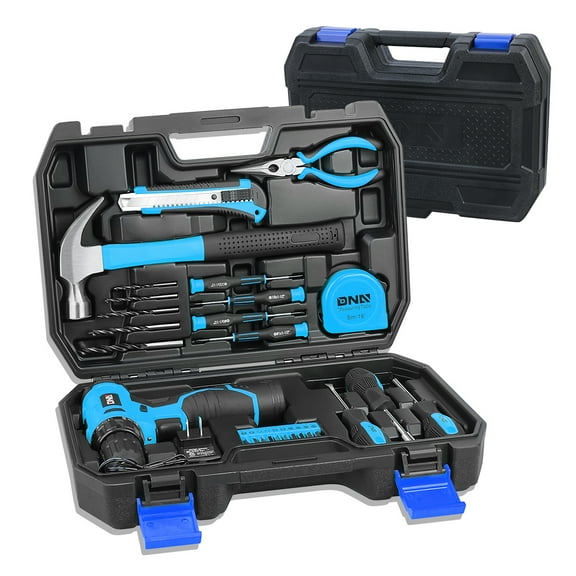 DNA Motoring TOOLS-00017 DNA MOTORING Blue 27 PCs 12V 1300mAh Lithium Cordless Drill & Home Hand Repair Kit Combination Tool Set