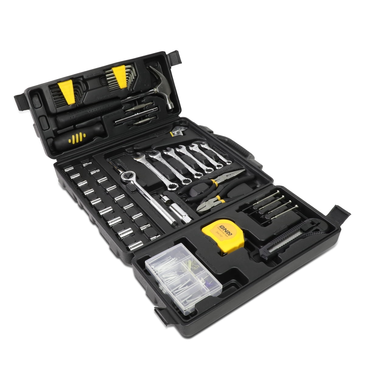 DNA Motoring 160Pc Yellow SAE Metric 3/8" Wrenches Pliers Ratchets Sockets Drivers Tool Kit