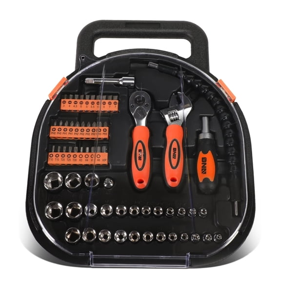 DNA Motoring 64 Pcs Portable Fastener Remove Sockets Screwdriver Bits Hand Tool Set Orange