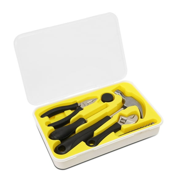 DNA Motoring TOOLS-00028 DNA MOTORING Yellow 17 Pcs Protable Home Repair Tool Kit w/12 Oz Claw Hammer+Adjustable Wrench+Plier+Screwdriver Bit