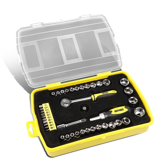 DNA Motoring TOOLS-00036 For Yellow / Black Magnetic Screwdriver Socket Home Repair Tool Set