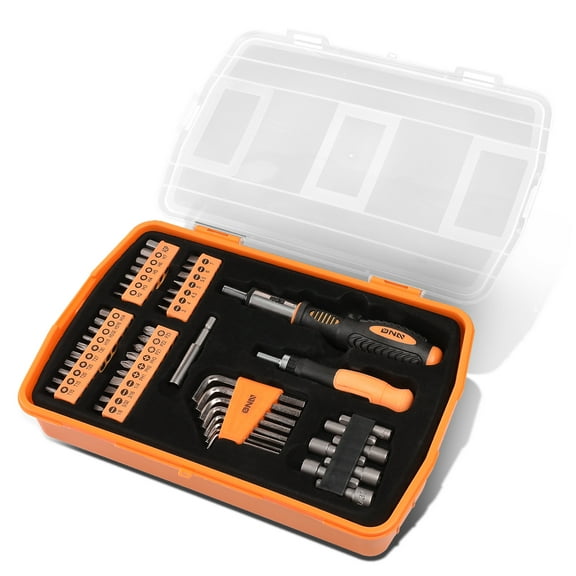 DNA Motoring TOOLS-00039 51 Pcs Steel Screwdriver Combination Socket Bit Set Hand Tools Kits With Orange Carry Storage Box