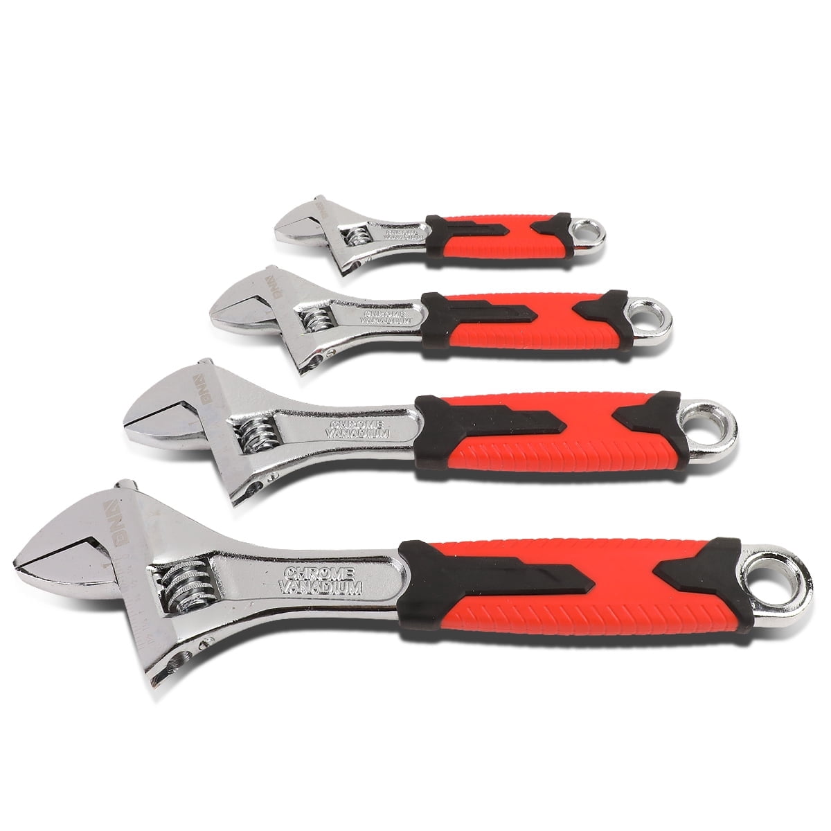 DNA Motoring 4Pcs 6"+8"+10"+12" Chrome Vanadium Steel 0.75" to 1.5" Jaw Openning Rubber Grip Adjustable Wrench Repair Tool Set
