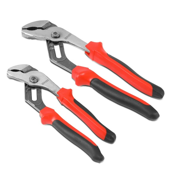 DNA Motoring TOOLS-00065 DNA MOTORING 2 Pcs 10"+8" Durable Heat-Treated Teeth Hardened Jaws Carbon Steel PVC Grips Tongue-and-Groove Plier